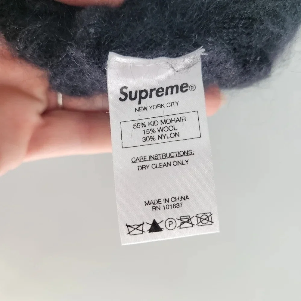 Supreme logo kid mohair wool black hat Beanie